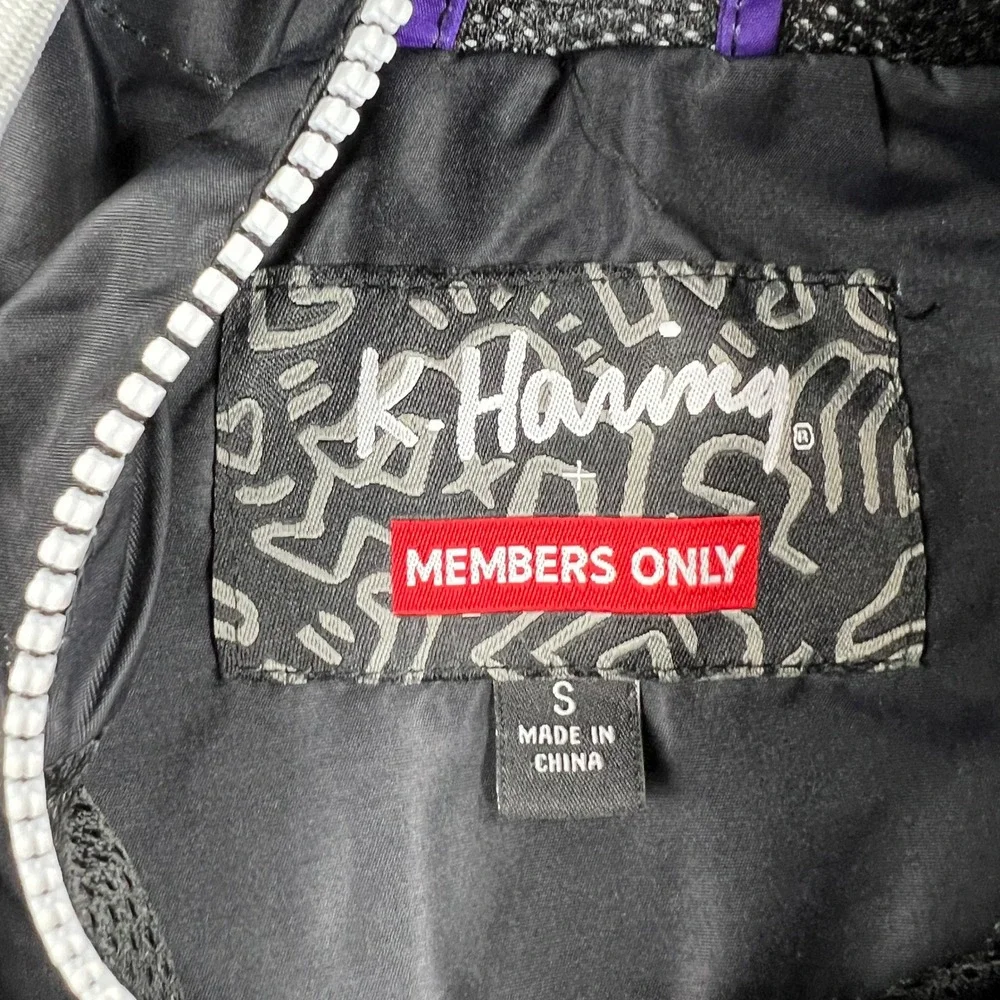 Members Only x Keith Haring Anorak Windbreaker S Black Purple Yellow Pop Art